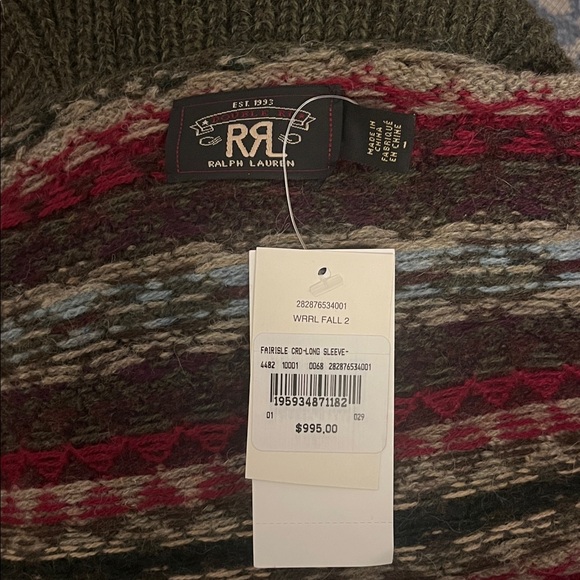 Ralph Lauren Double RL Green and Red Patterned Cardigan - Picture 3 of 6